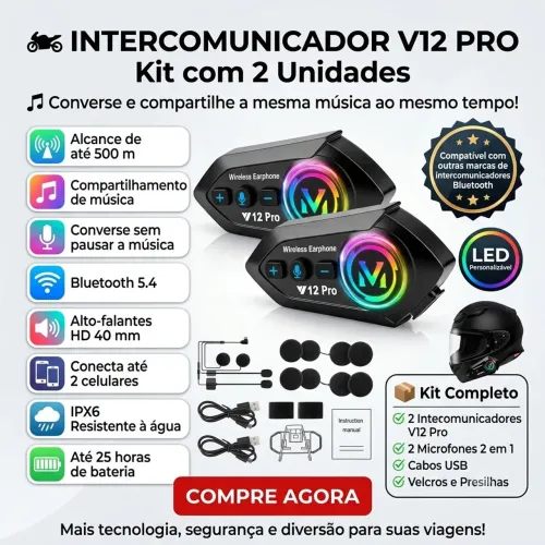 PAR DE INTERCOMUNICADOR V12 PRO * LEI A DESCRIÇÃO 