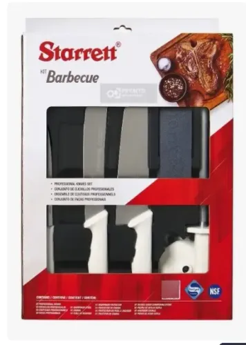 Kit Jogo Barbecue Starrett Vermelha Facas + Chaira + Pedra