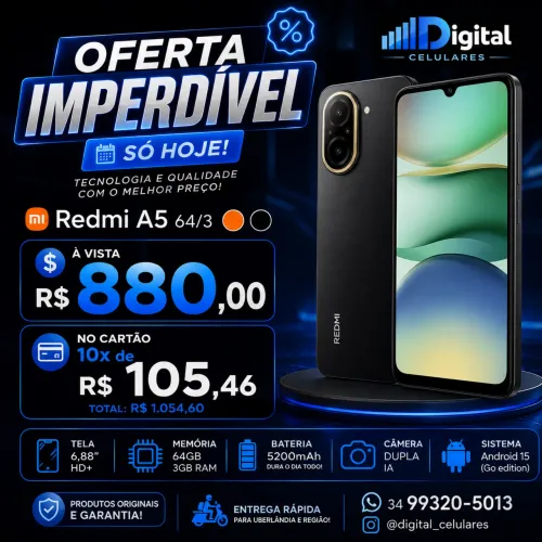  Redmi A5 64/3 ? ? À vista: R$880 ? 10x de R$105,46