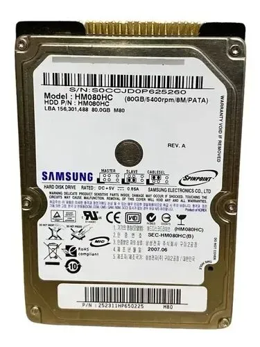 Disco Rígido Hd Ide 80gb 2,5 P/notebook E Maquina Industrial USado Testado Com garantia.