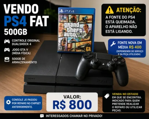 PS4 FAT 500GB + CONTROLE ORIGINAL + GTA V