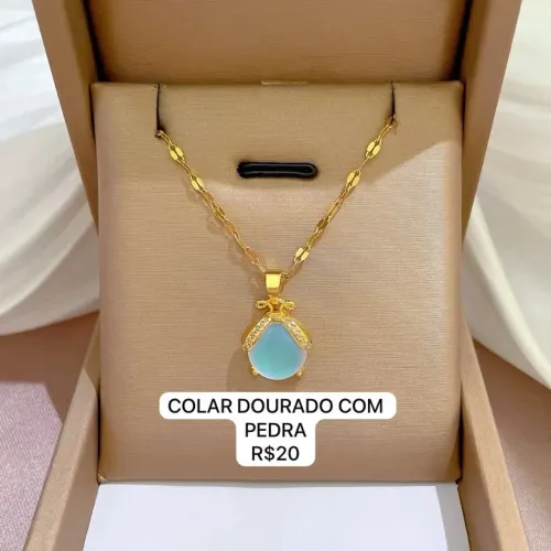 COLAR DOURADO COM PEDRA