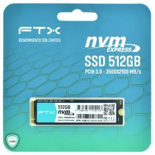 M.2 512GB SSD Nvme FTX PCIe 3.0, Leitura até 3500MB/s Gravação 2100MB/s