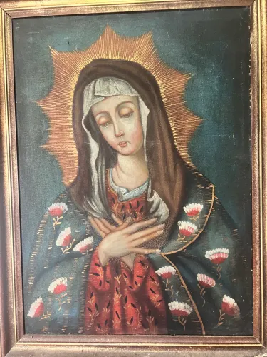 Quadro Sacro Cusquenho Original - Óleo sobre Tela com Moldura