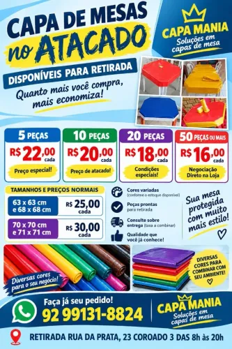 CAPA DE MESA NO ATACADO pronta para RETIRADA