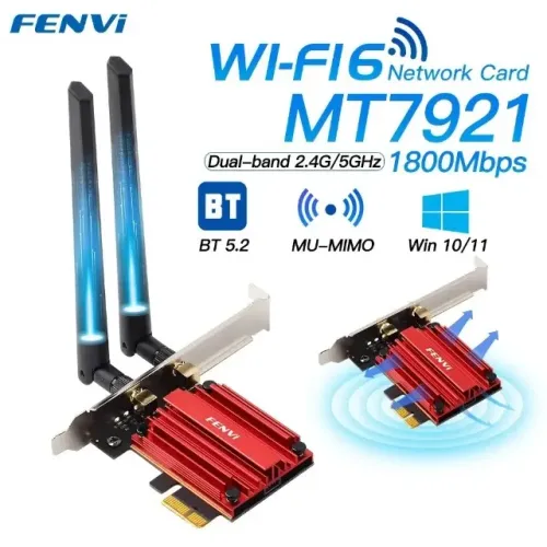Placa WiFi 6, PCIe, AX1800Mbps, BT 5.2 Fenvi - NOVO