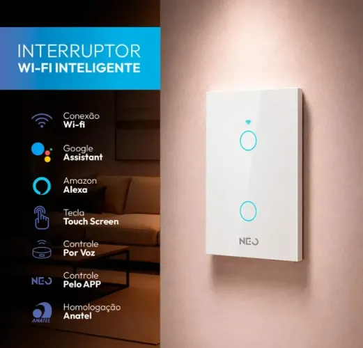 Interruptor Inteligente Wi-Fi Avant Neo 2 Botões Touch - Alexa / Google (Novo)