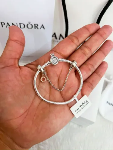 Pulseira pandora coroa + trava de segurança