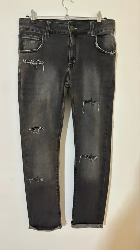 Calça jeans preta destroyed John John masculina tamanho 42