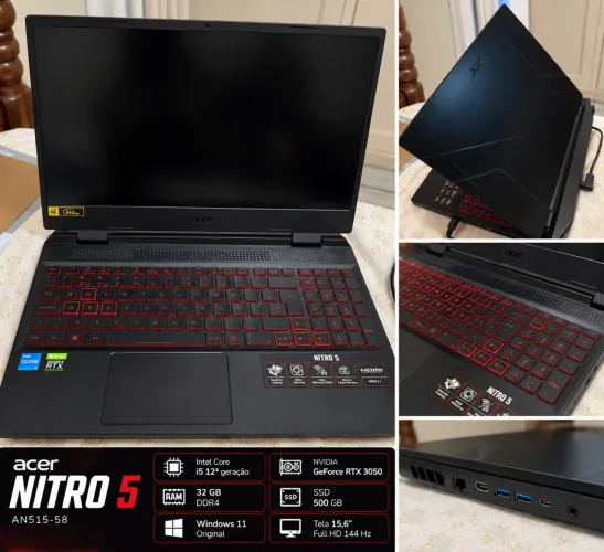Notebook Gamer acer nitro 5 seminovo placa rtx 3050 32gb ram core i5 12Geraçao 500 SSD