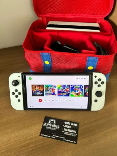 Nintendo Switch OLED Desbloqueado!! + Bag do Mario (Aceito Cartão)