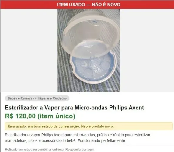 Philips Avent Esterilizador mamadeira chupeta micro-ondas