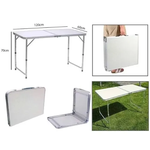 Mesa Dobrável Portátil 120X60cm Vira Maleta Camping Churrasco Branca Promocao
