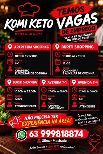 vagas de emprego lojas lojas Komiketo sanduicheria