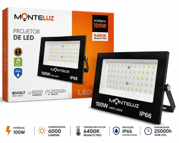 Refletor led 100w 6400k branco frio