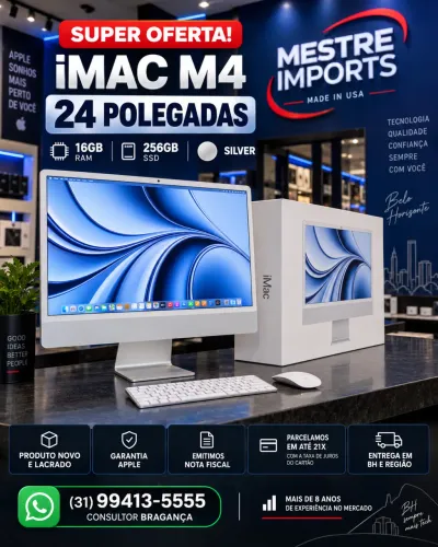 iMac M4 24 Polegadas 16GB 256GB Silver Novo Lacrado Nota Fiscal