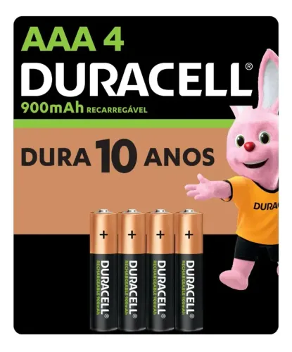 Pilha Recarregável Aaa Palito 900mah Duracell 4 Unidades