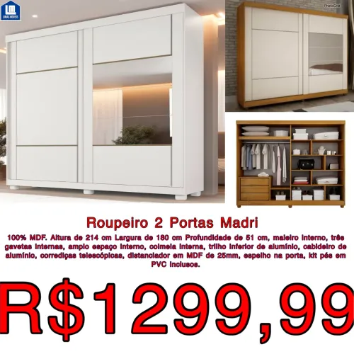 MARAVILHOSO GUARDA ROUPA 2 PORTAS MADRI