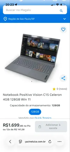 Vendo notebook positivo