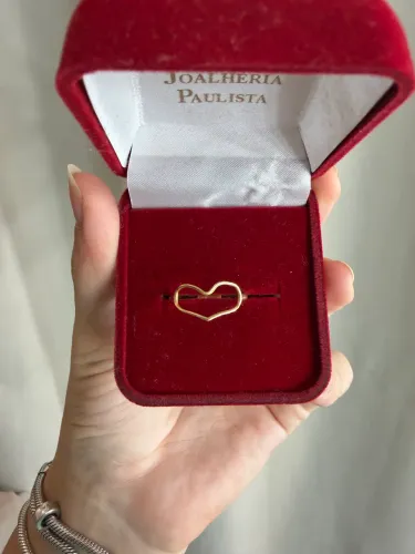 Anel de ouro 18k  coração vazado tamanho 17