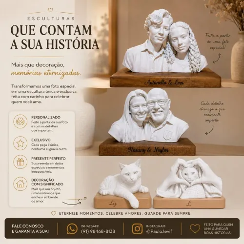 Esculturas personalizadas 14cm com base em madeira.
