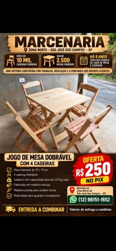 Mesas e cadeiras dobráveis