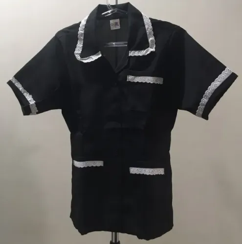 Conjunto de Calça e Jaleco em Oxford Preto para Copeira Tamanho G - NOVO