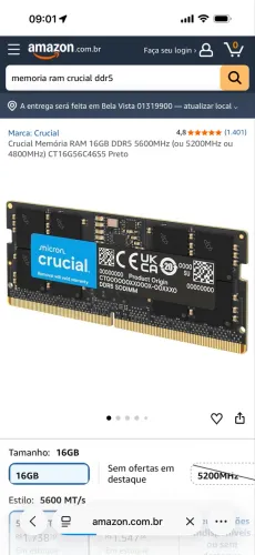 Memória ram 16gb ddr5