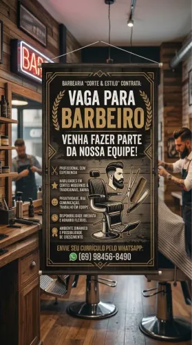 Vaga de barbeiro, venha fazer parte do nosso quadro de funcionários, *