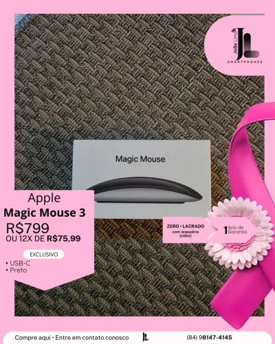 APPLE MAGIC MOUSE 3, PRETO, USB-C, LACRADO, EXCLUSIVO!