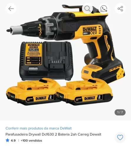 Parafusadeira Drywall Dcf630 2 Bateria 2ah Carreg Dewalt