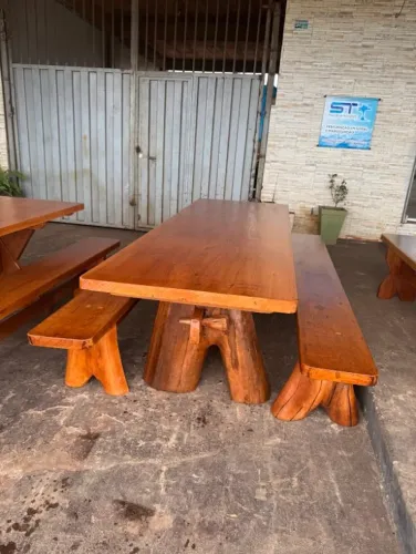 Conjunto de Mesa Rústica com bancos ou cadeiras entrega rapida