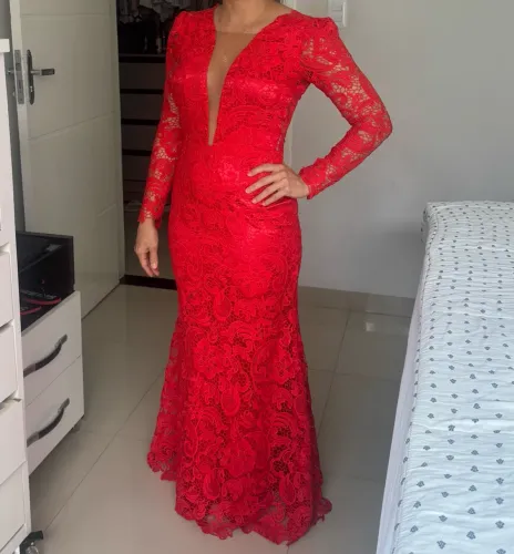 Vestido vermelho renda guipir