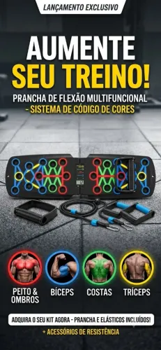 Prancha de Flexão Multifuncional com Contador Digital e Elásticos Extensores