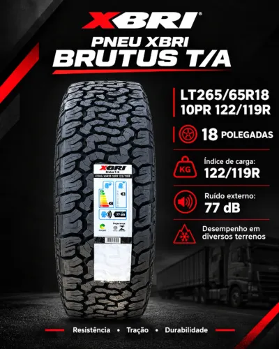 Pneu 265/65R18 XBRI Brutus T/A 10 Lonas 122/119R Letras Brancas