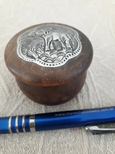 Mini porta Joias Indiano - madeira exótica e Elefante em metal