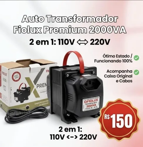 Auto Transformador Fiolux Premium 2000VA (2 em 1: 110V / 220V)