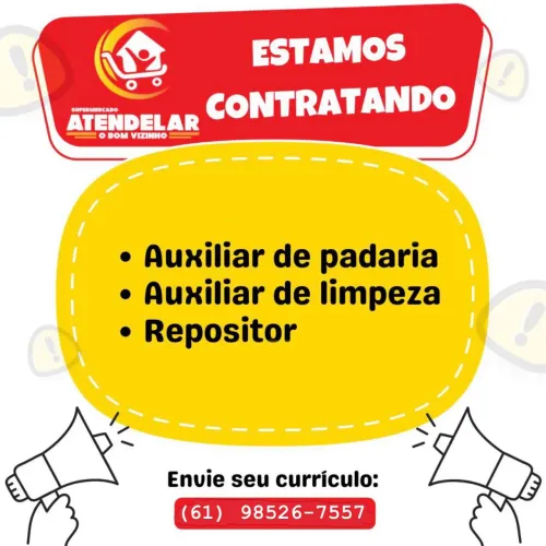Vagas de emprego para repositor, auxiliar de padaria e limpeza