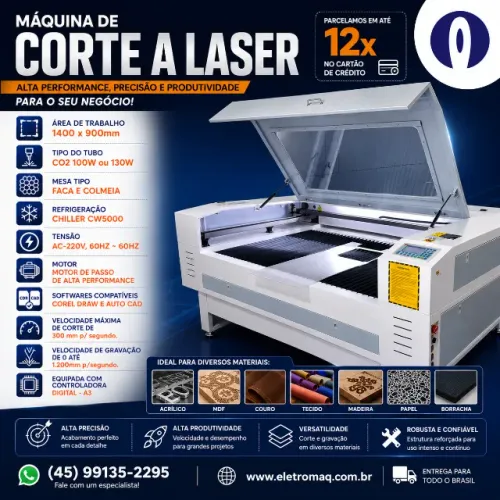 Maquina Laser Co2 p/ Corte e Gravação 100W 1400x900mm