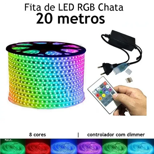 20 Metros Fita Led Chata Rgb 5050 Ip65 + Controle com Memória