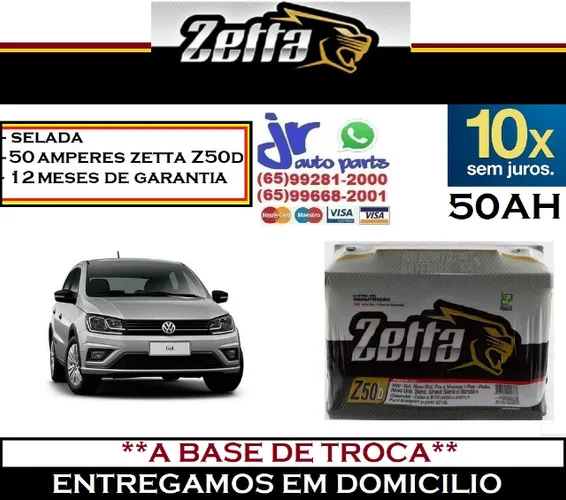 Bateria Automotiva 50AH Zetta 12v Gol G7, G8