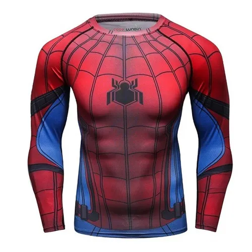 Camisa de Compressão Homem Aranha De Volta ao Lar Manga Longa Rashguard Elastano