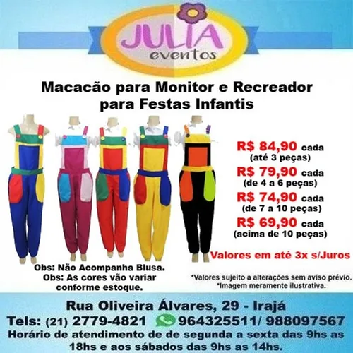Macacão Monitor Recreador Colorido Festa Buffet Infantil a partir de R$84,90 