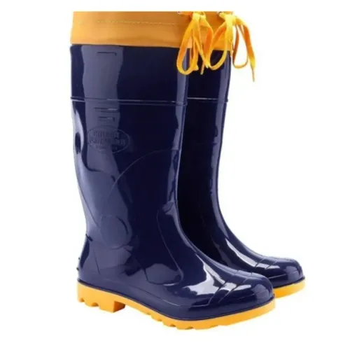 Bota De Pvc Industrial Azul Amarela Cano Longo Com Forro 