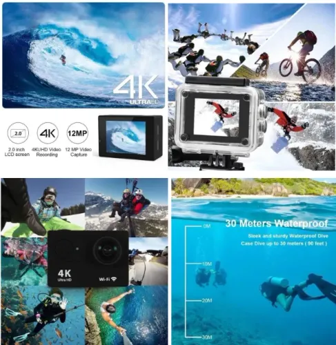 NOVA Câmera de ação 4K Ultra HD WiFi 30 metros à prova d'água