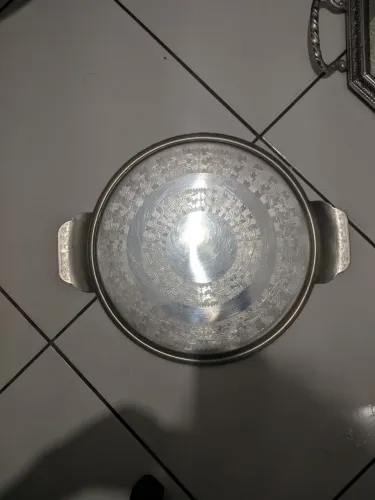 Bandeja de aço inox com banho de prata, antigas .