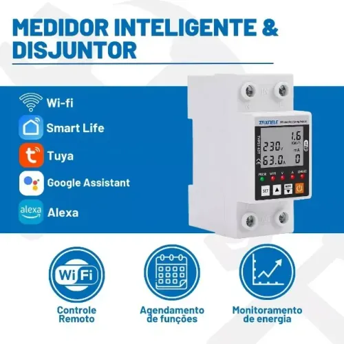 Disjuntor Inteligente Wifi 63a Tuya Smart Alexa C/ Medidor
