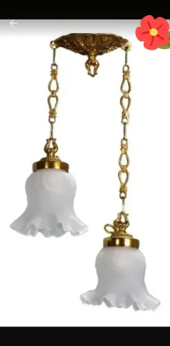 lustre pendente de 2 tulipas em bronze com vidro caracol fosco
