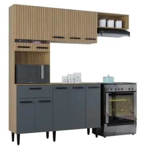 Armário de Cozinha Completo - Desenho em ripado 3 d