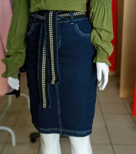 saia jeans com faixa